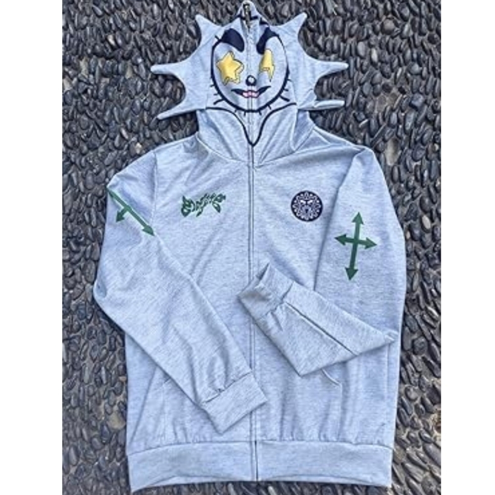 Gray Zip-Up Sweater with Fun Design